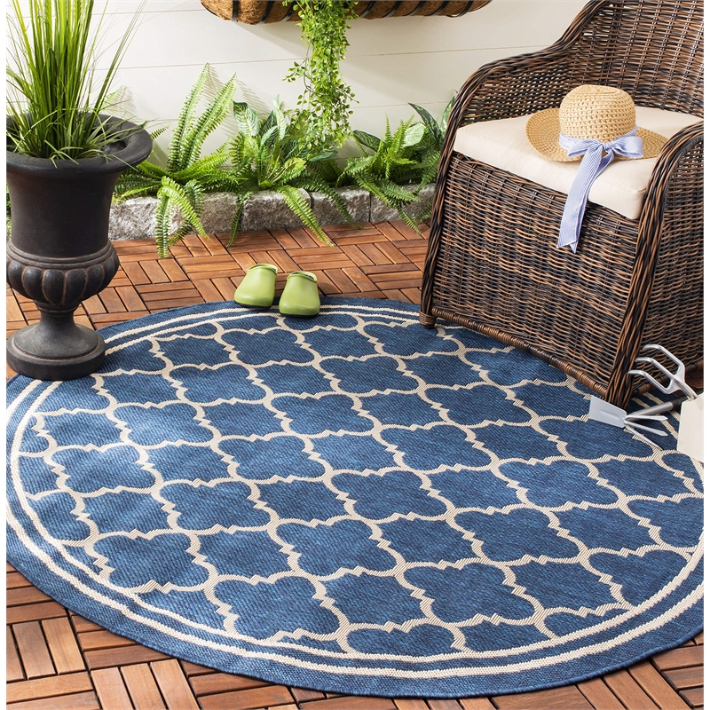 Pemberly Row Polypropylene Navy Indoor Outdoor Rug - Round 6'7