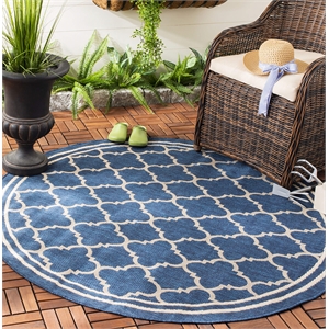 Pemberly Row Polypropylene Navy Indoor Outdoor Rug - Round 6'7&quot