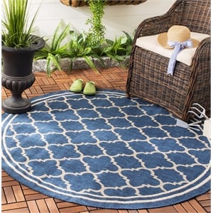 Pemberly Row Polypropylene Navy Indoor Outdoor Rug - Round 7'10&quot