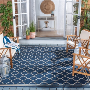 Pemberly Row Polypropylene Navy Indoor Outdoor Rug - Square 7'10&quot