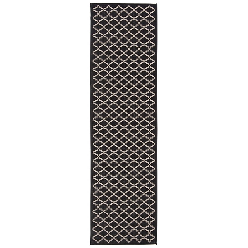 Pemberly Row Polypropylene Black Indoor Outdoor Rug - Runner 2'3