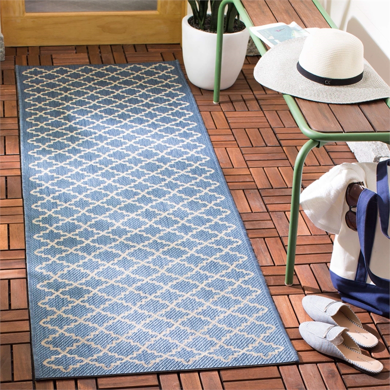 Pemberly Row Polypropylene Blue Indoor Outdoor Rug - Runner 2'3