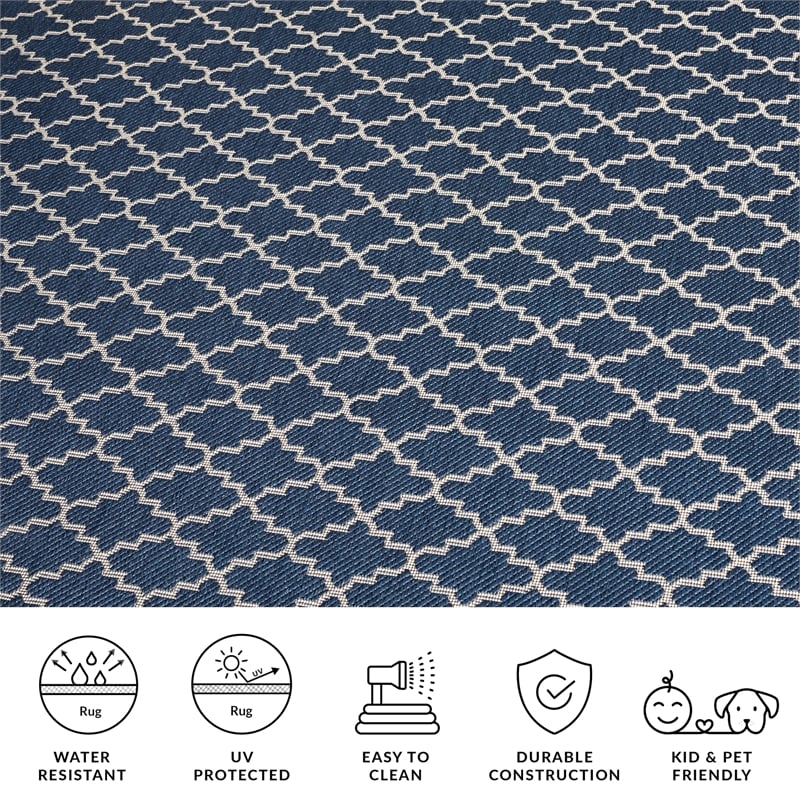 Pemberly Row Polypropylene Blue Indoor Outdoor Rug - Runner 2'3
