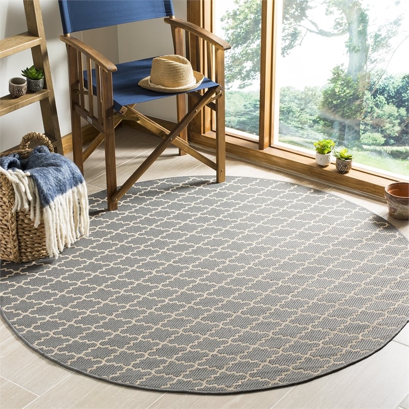 Pemberly Row Polypropylene Anthracite Indoor Outdoor Rug - Round 4'