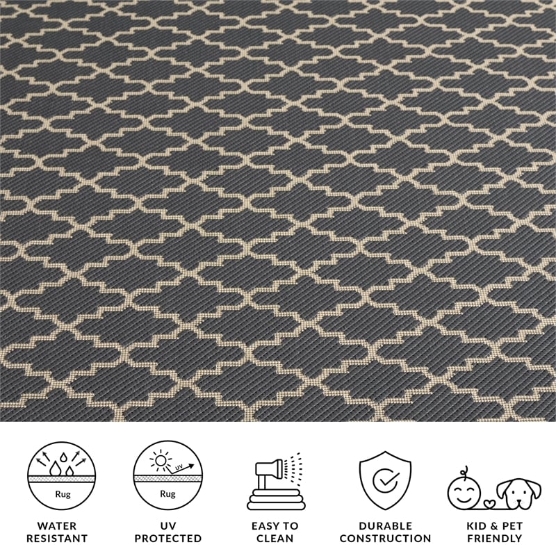 Pemberly Row Polypropylene Anthracite Indoor Outdoor Rug - Square 4'