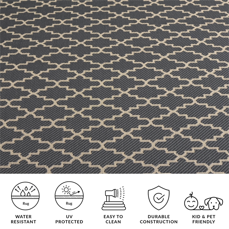 Pemberly Row Polypropylene Anthracite Indoor Outdoor Rug - Square 5'3