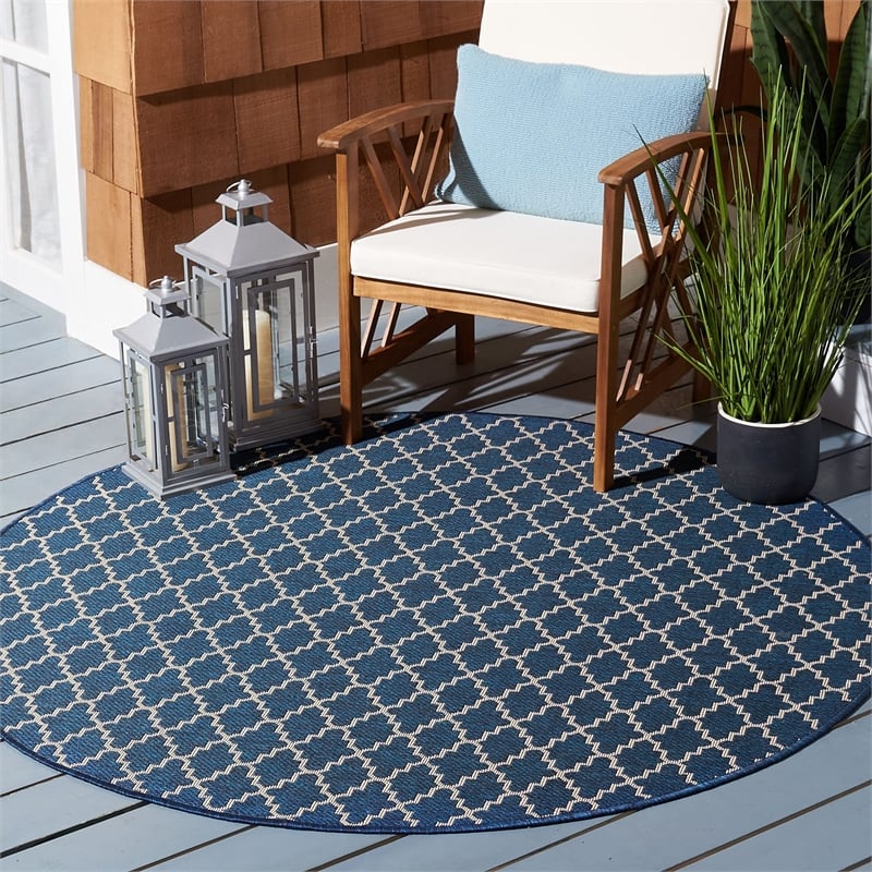 Pemberly Row Polypropylene Navy Indoor Outdoor Rug - Round 7'10