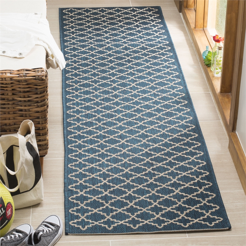 Pemberly Row Polypropylene Navy Indoor Outdoor Rug - Runner 2'3