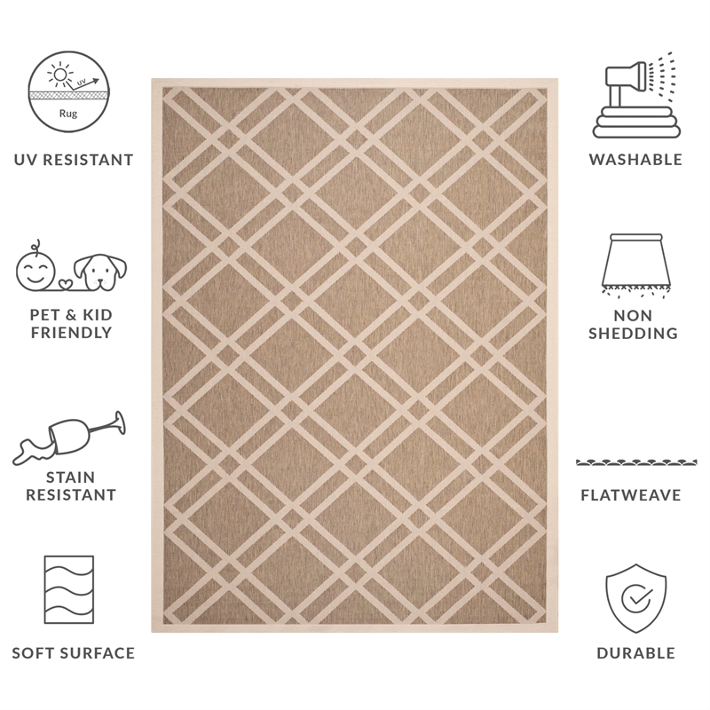 Pemberly Row Polypropylene Brown Indoor Outdoor Rug - 8' x 11'