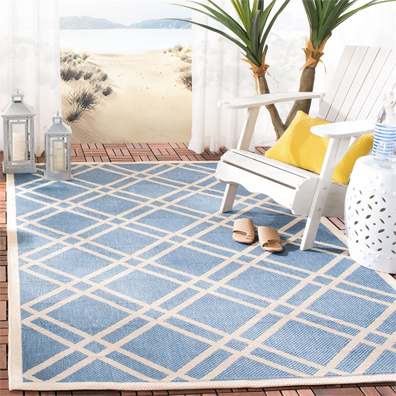 Pemberly Row Polypropylene Blue Indoor Outdoor Rug - 8' x 11'
