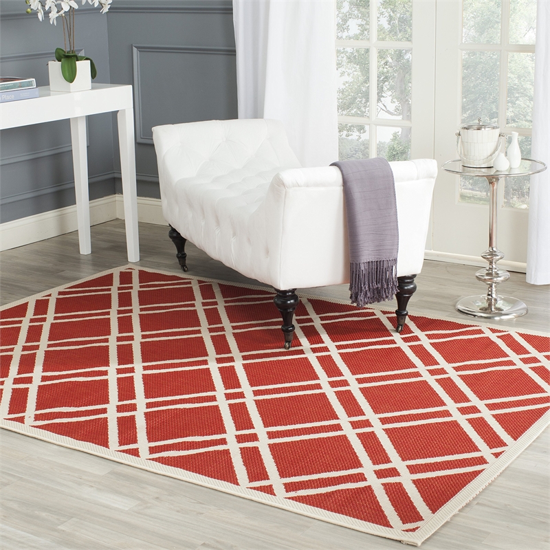 Pemberly Row Polypropylene Red Indoor Outdoor Rug - 8' x 11'