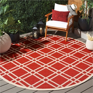 Pemberly Row Polypropylene Red Indoor Outdoor Rug - Round 7'10&quot