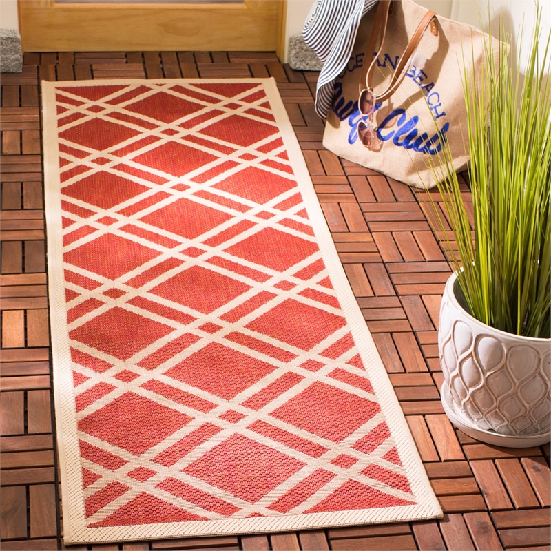 Pemberly Row Polypropylene Red Indoor Outdoor Rug - Runner 2'3