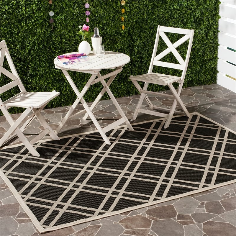 Pemberly Row Polypropylene Black Indoor Outdoor Rug - 8' x 11'
