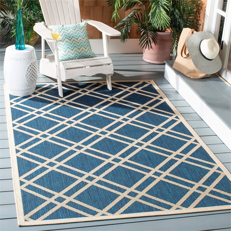 Pemberly Row Polypropylene Navy Indoor Outdoor Rug - 8' x 11'