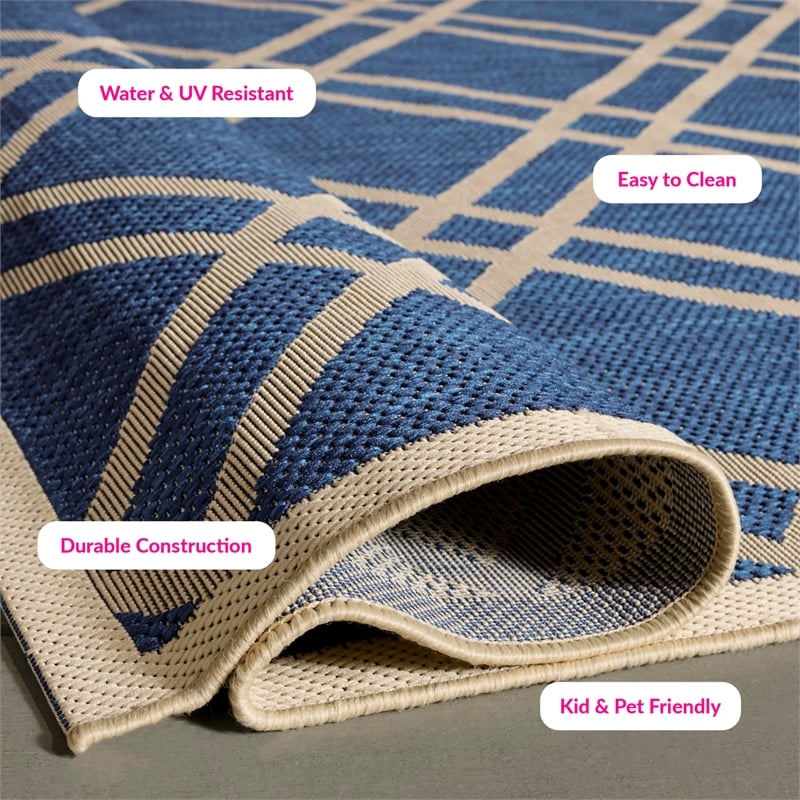 Pemberly Row Polypropylene Navy Indoor Outdoor Rug - 8' x 11'