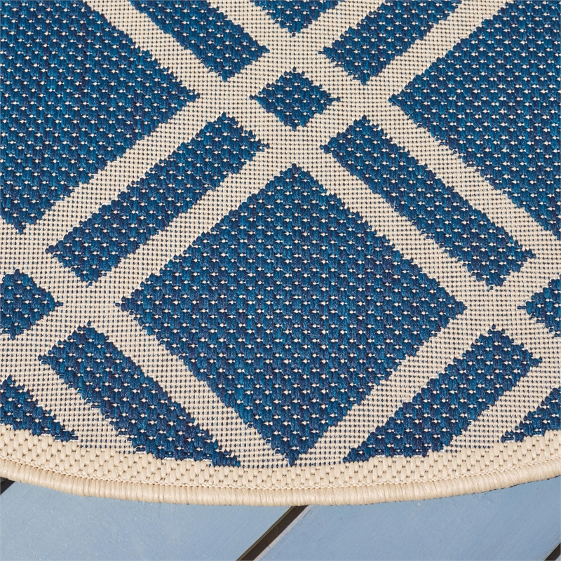 Pemberly Row Polypropylene Navy Indoor Outdoor Rug - Round 4'