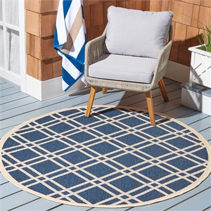 Pemberly Row Polypropylene Navy Indoor Outdoor Rug - Round 6'7&quot