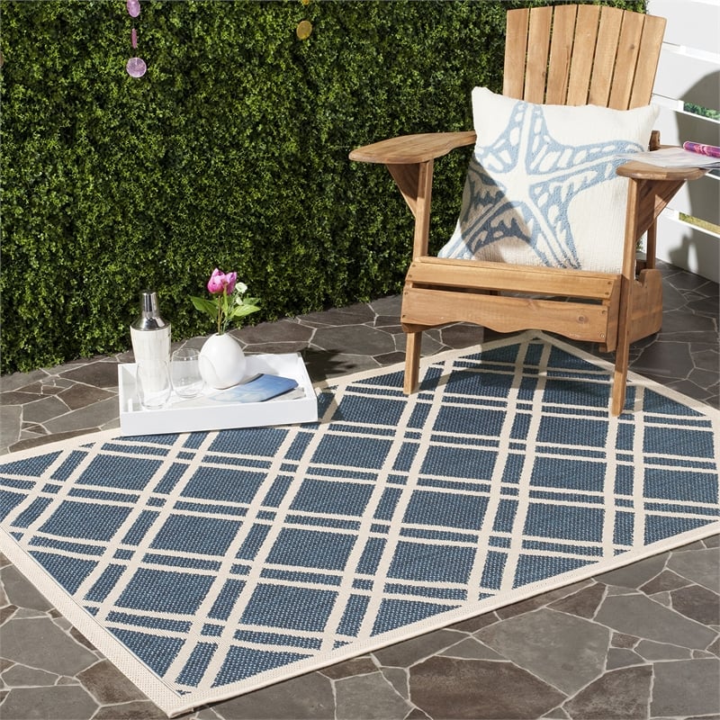 Pemberly Row Polypropylene Navy Indoor Outdoor Rug - Square 5'3