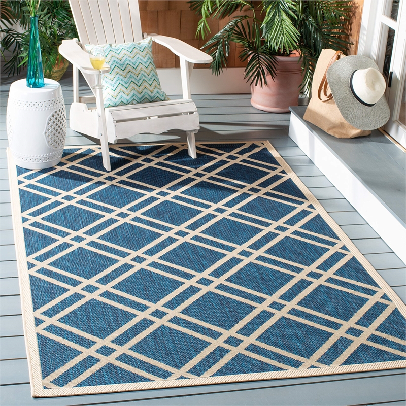 Pemberly Row Polypropylene Navy Indoor Outdoor Rug - Square 6'7