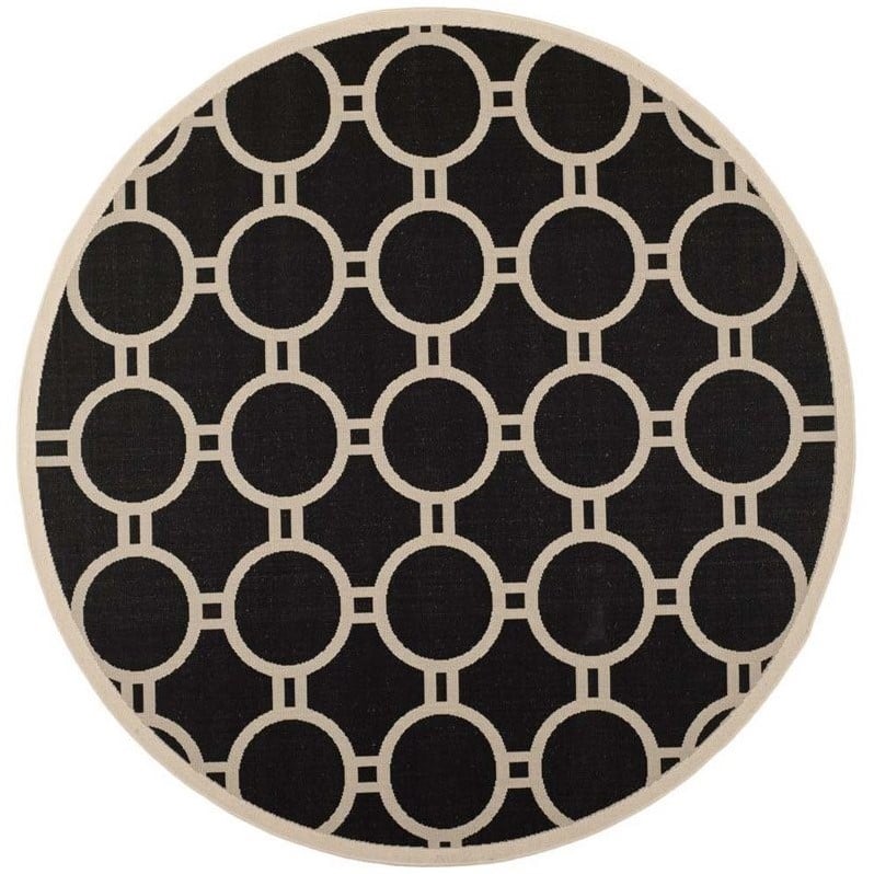 Pemberly Row Polypropylene Black Indoor Outdoor Rug - Round 7'10