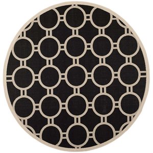 Pemberly Row Polypropylene Black Indoor Outdoor Rug - Round 7'10&quot