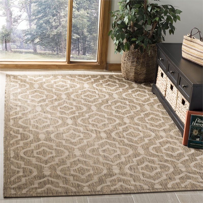 Pemberly Row Polypropylene Brown Indoor Outdoor Rug - Runner 2'7