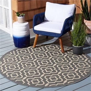 Pemberly Row Polypropylene Anthracite Indoor Outdoor Rug - Round 7'10&quot