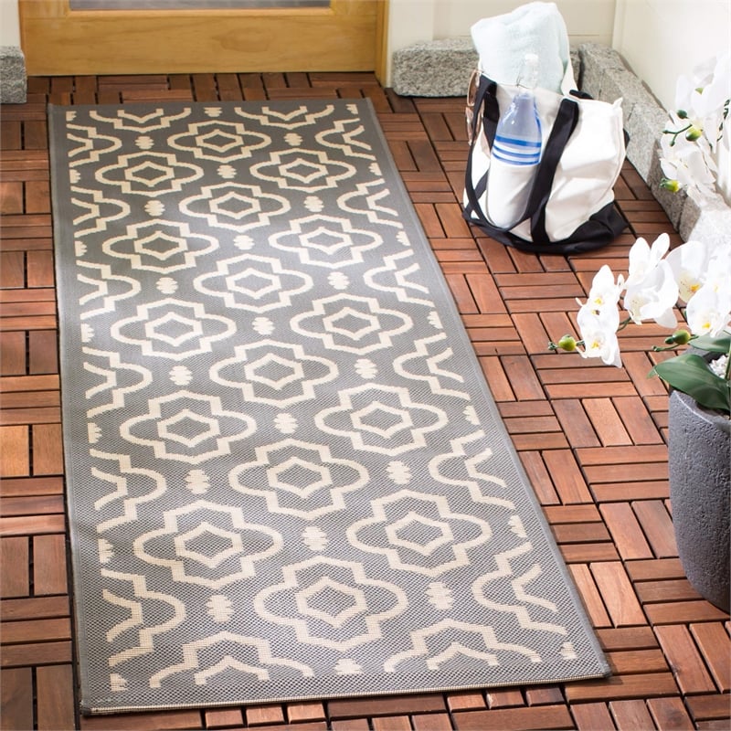 Pemberly Row Polypropylene Anthracite Indoor Outdoor Rug - Runner 2'3