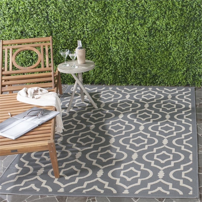 Pemberly Row Polypropylene Anthracite Indoor Outdoor Rug - Square 5'3