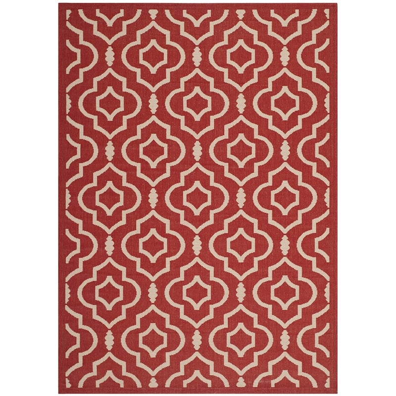 Pemberly Row Polypropylene Red Indoor Outdoor Rug - 4' x 5'7