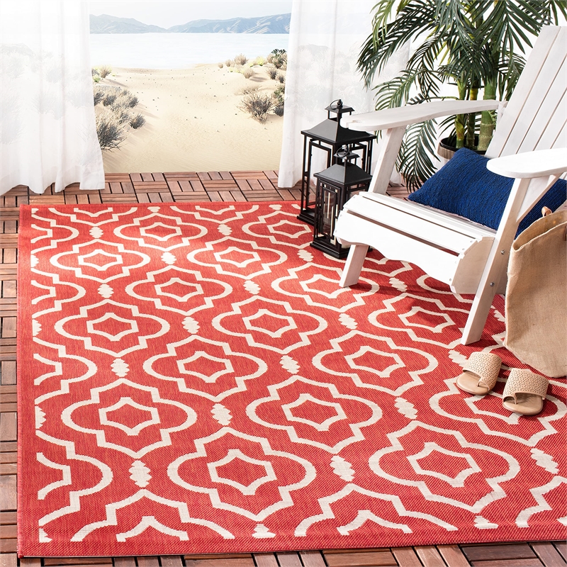 Pemberly Row Polypropylene Red Indoor Outdoor Rug - Square 7'10