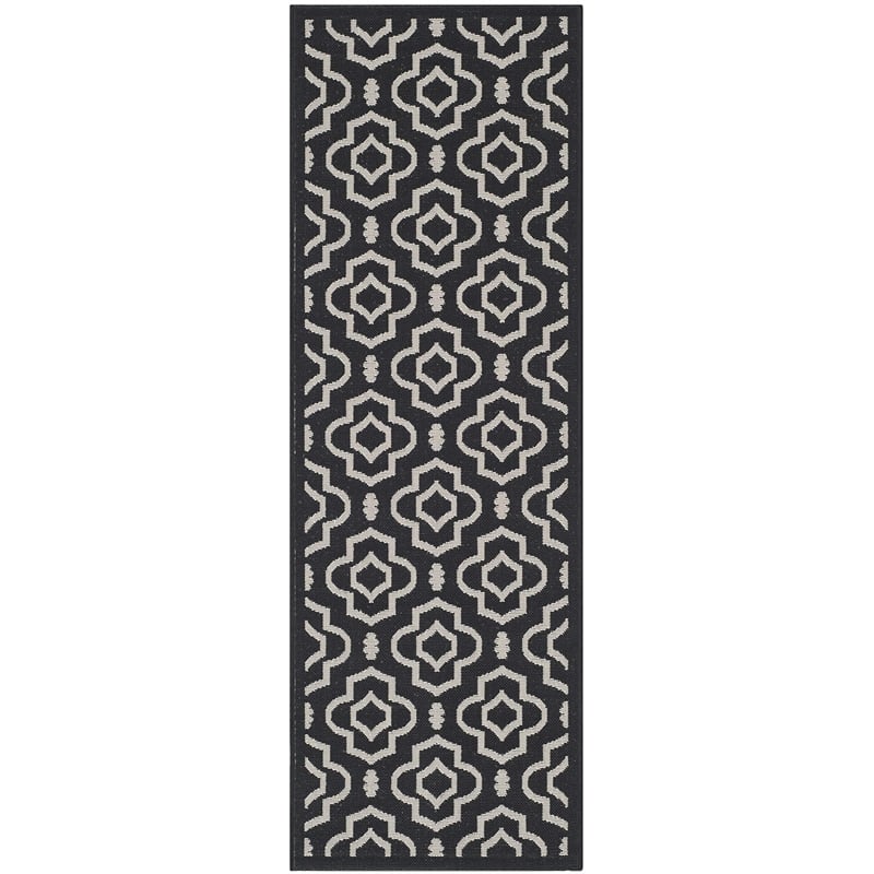Pemberly Row Polypropylene Black Indoor Outdoor Rug - Runner 2'7