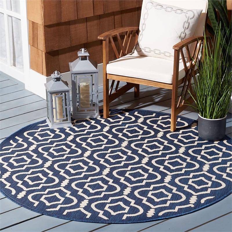 Pemberly Row Polypropylene Navy Indoor Outdoor Rug - Round 6'7