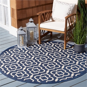 Pemberly Row Polypropylene Navy Indoor Outdoor Rug - Round 6'7&quot