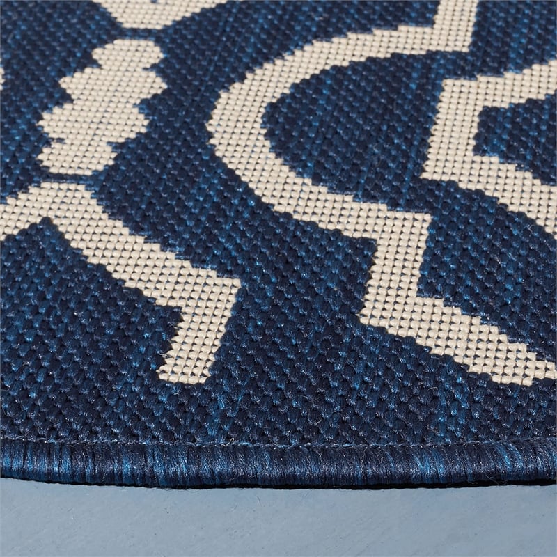 Pemberly Row Polypropylene Navy Indoor Outdoor Rug - Round 6'7