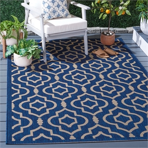 Pemberly Row Polypropylene Navy Indoor Outdoor Rug - Square 6'7&quot