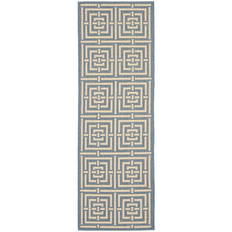 Pemberly Row Polypropylene Blue Indoor Outdoor Rug - Runner 2'3