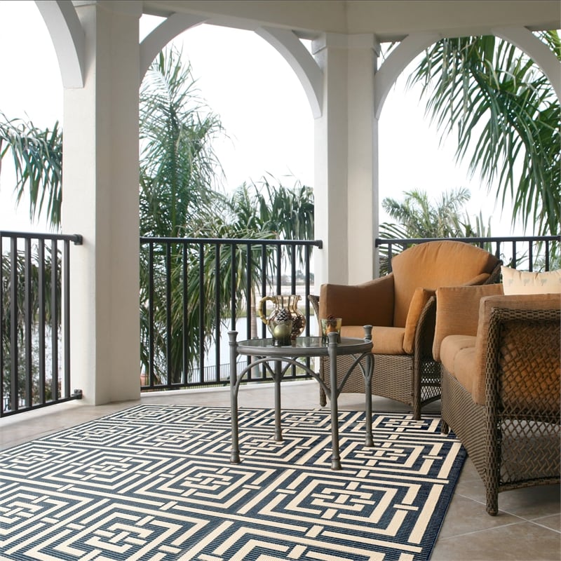 Pemberly Row Polypropylene Navy Indoor Outdoor Rug - Runner 2'7