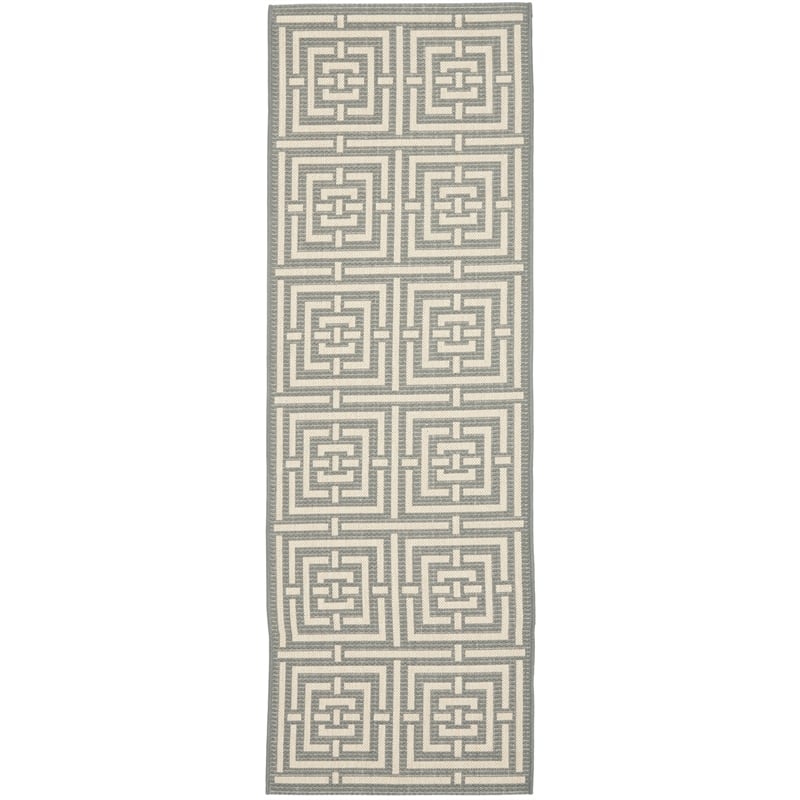 Pemberly Row Polypropylene Grey Indoor Outdoor Rug - Runner 2'3