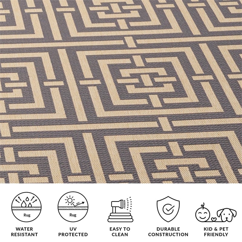 Pemberly Row Polypropylene Grey Indoor Outdoor Rug - Runner 2'3