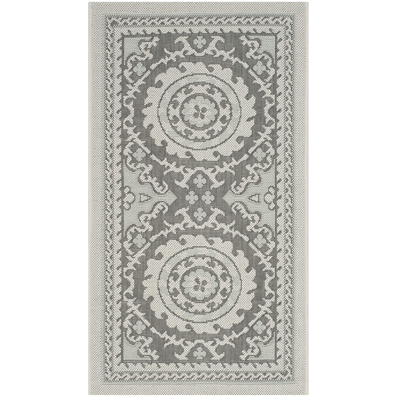 Pemberly Row Polypropylene Light Grey Indoor Outdoor Rug - 2'7