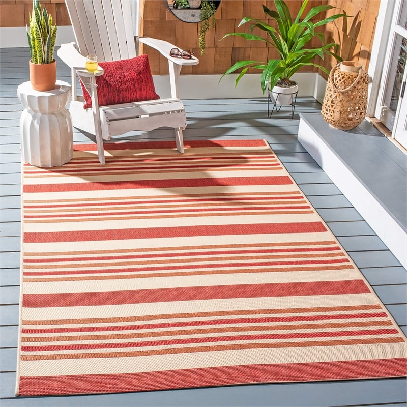 Pemberly Row Polypropylene Beige Indoor Outdoor Rug - 8' x 11'