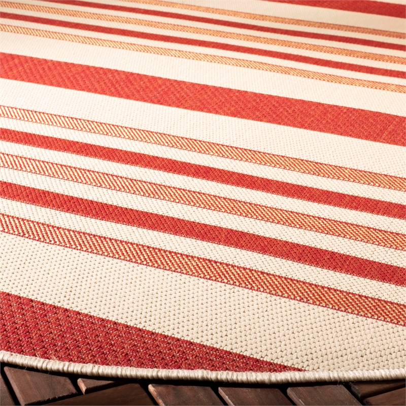 Pemberly Row Polypropylene Beige Indoor Outdoor Rug - Round 5'3