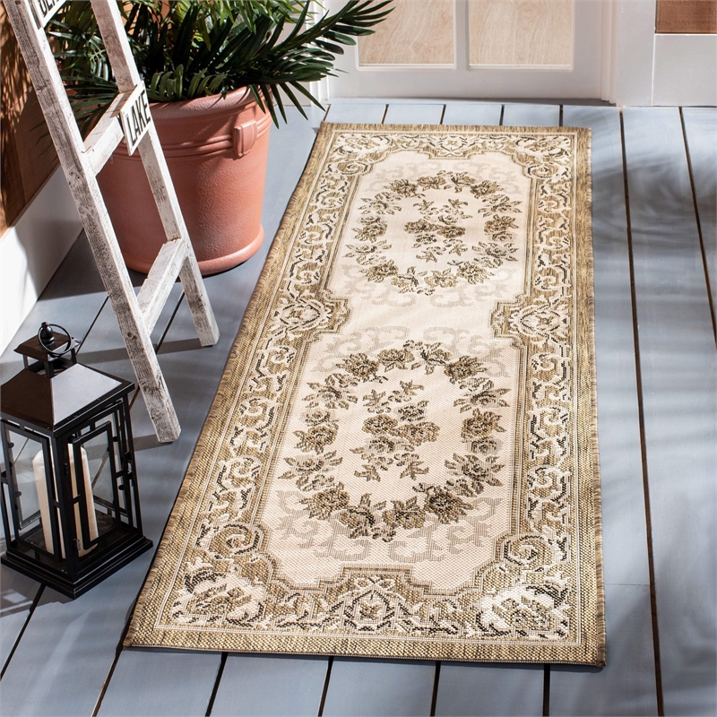 Pemberly Row Polypropylene Cream Indoor Outdoor Rug - 5'3
