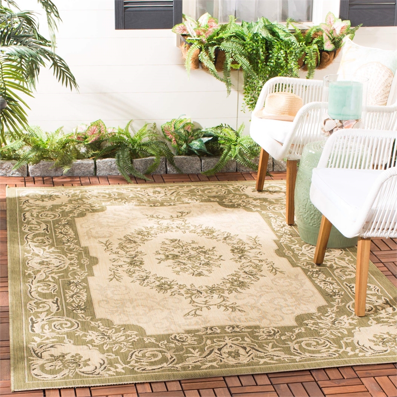 Pemberly Row Polypropylene Cream Indoor Outdoor Rug - 8' x 11'