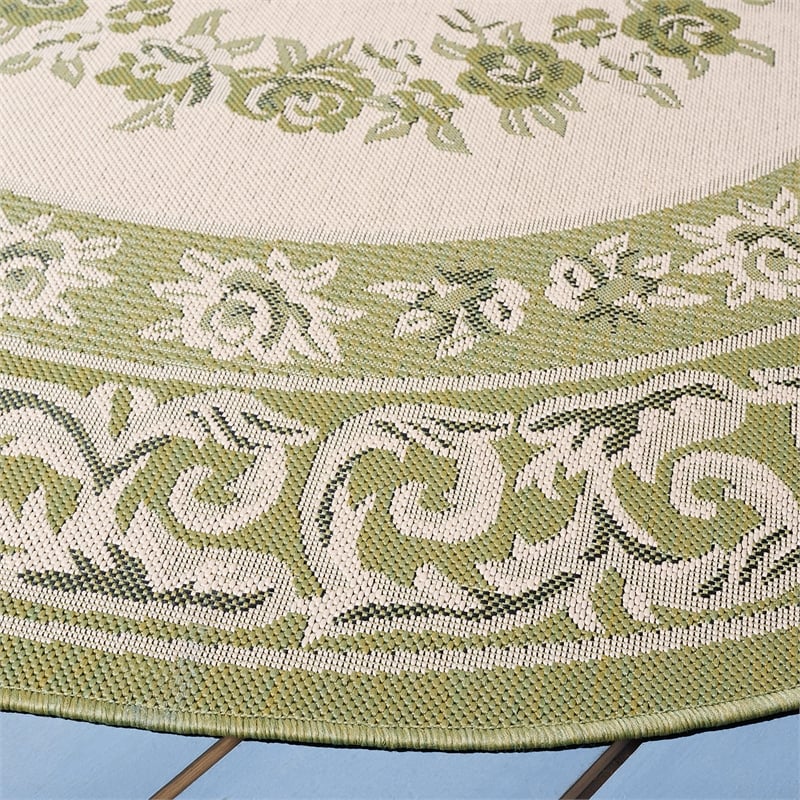 Pemberly Row Polypropylene Cream Indoor Outdoor Rug - Round 6'7