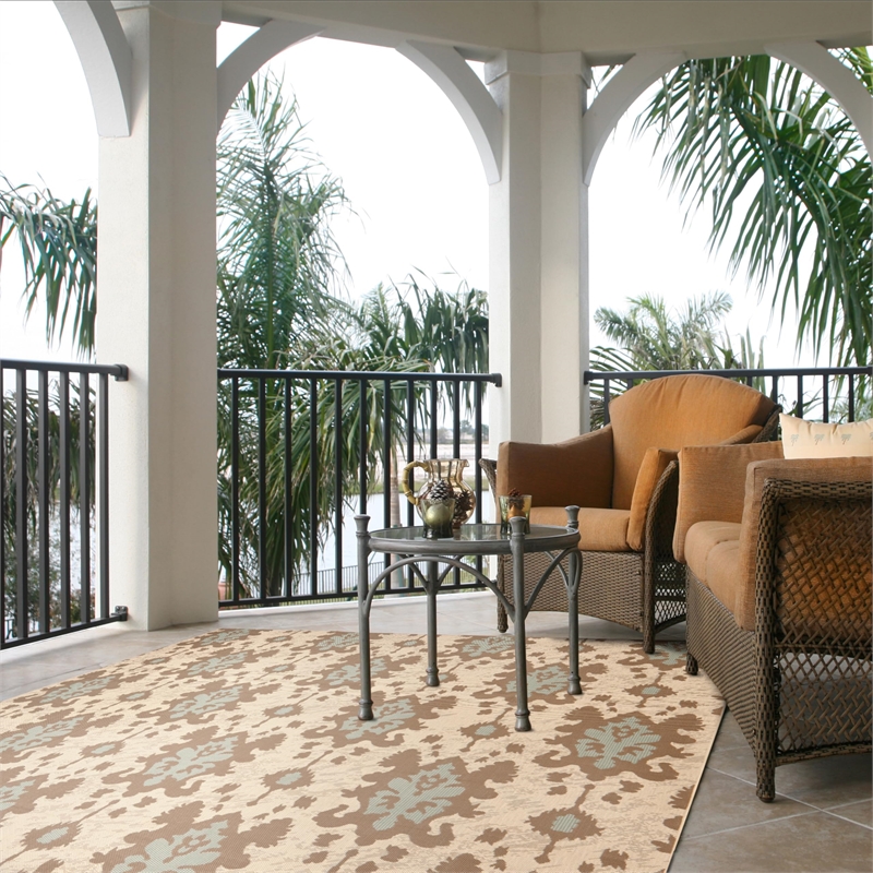 Pemberly Row Polypropylene Beige Indoor Outdoor Rug - 8' x 11'