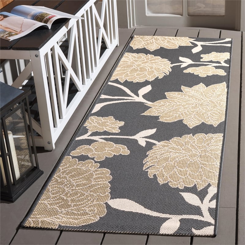 Pemberly Row Polypropylene Anthracite Indoor Outdoor Rug - Runner 2'3