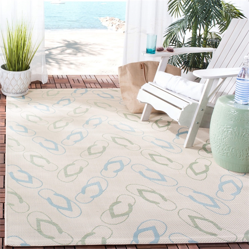 Pemberly Row Polypropylene Beige Indoor Outdoor Rug - 8' x 11'